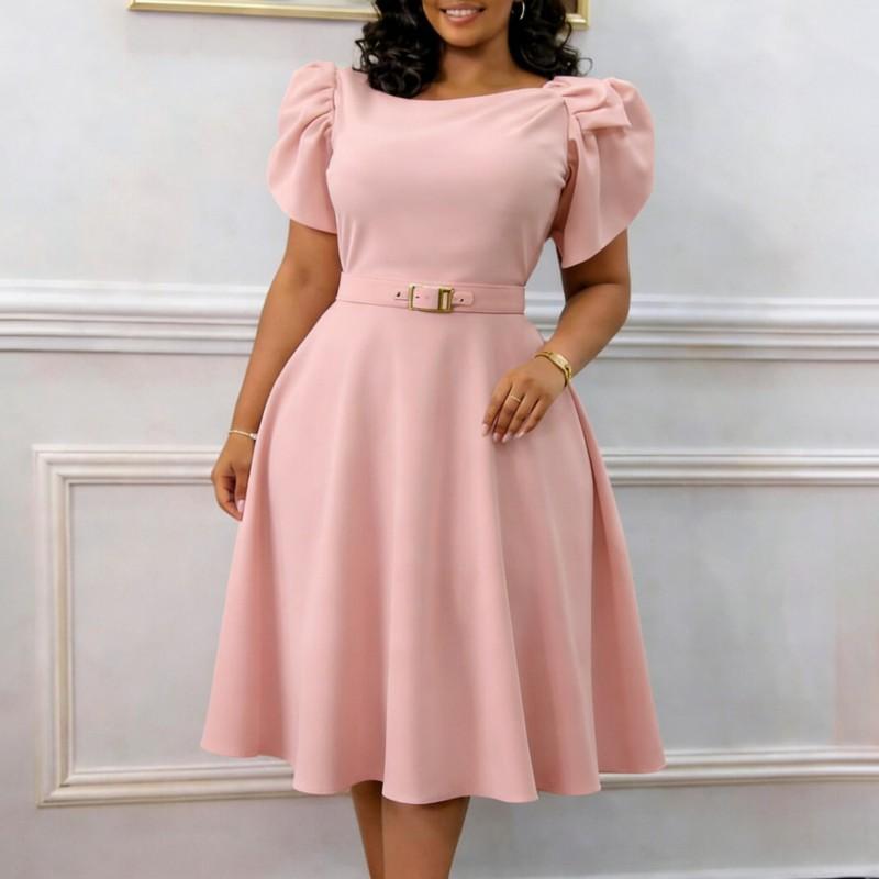 European American New Style Women's Fashionable Temperament Elegant Round-neck High-waist African Dress