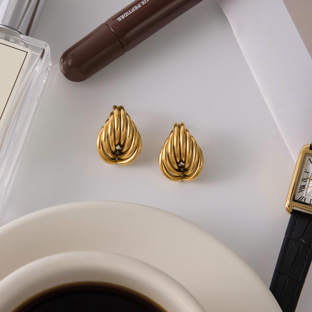 Yori Line Umwickelte Mehrschichtige Unregelmäßige Ohrringe Goldener Edelstahl Geometrischer Schicker Schmuck für Damen Accessoires Geschenk