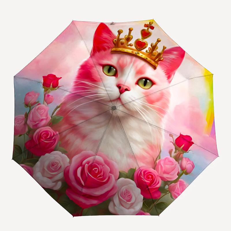 1pc Crown Cat Roses Automatic Umbrella Portable Home Essential Umbrella, Iron Umbrella Structure Suitable for All Seasons yy251123176