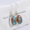 Oyster Turquoise 925 Sterling Silver Earrings, Handmade Oval Gemstone