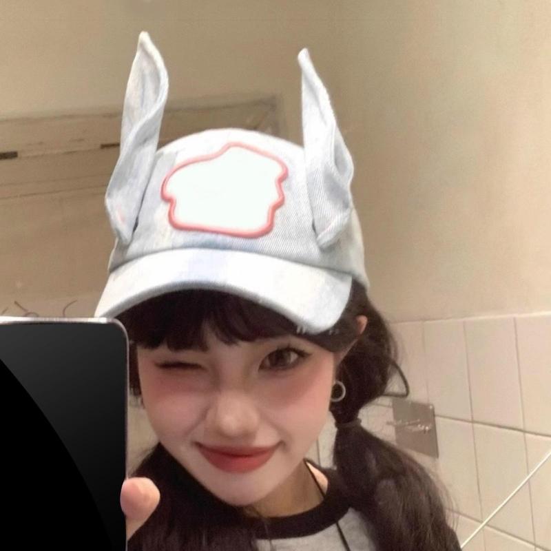 Women 2000s Wash Fabric Baseball Hat with Dog Ear Design for Teens and Girl Fashion Sunproof Hat Women Brithday Gift