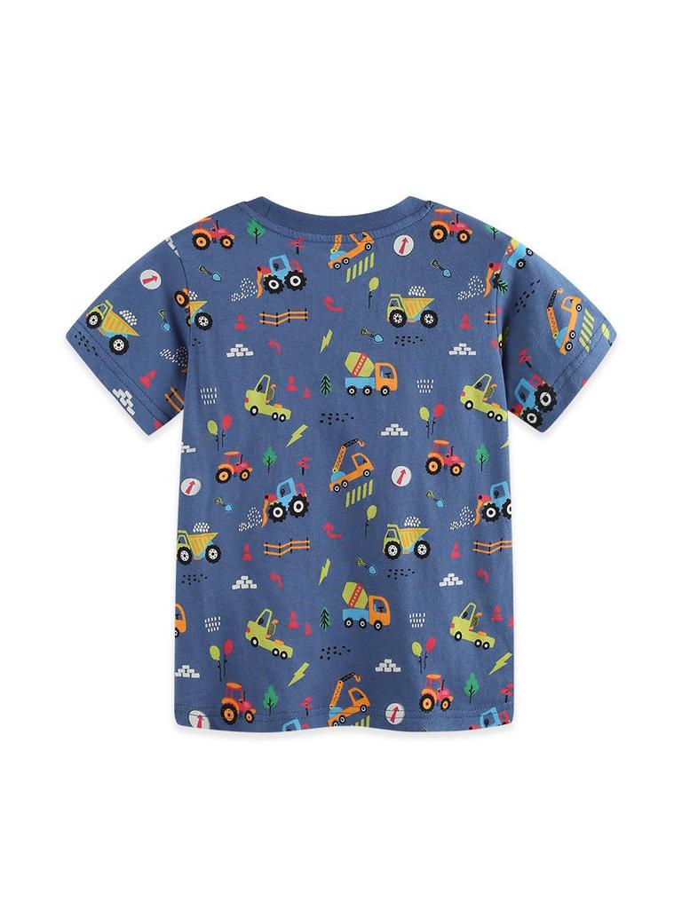 Summer Kids' Short-Sleeve T-Shirt with Construction Vehicle Print - European/American Style