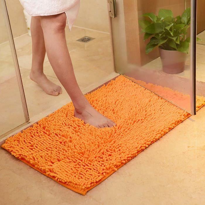 Tapis de salle de Bain Devant Baignoire Absorbant Antidérapant Tapis d’entrée Chambre Toilette Cuisine Shaggy 40x60 cm (Orange)