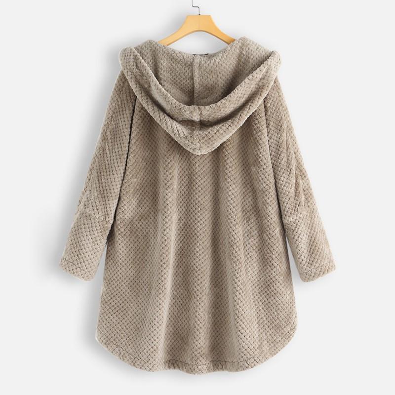 Plus Size Womens Winter Hooded Double-Sided Fleece Sweatshirt Mid-Length Casual Oversized Top
