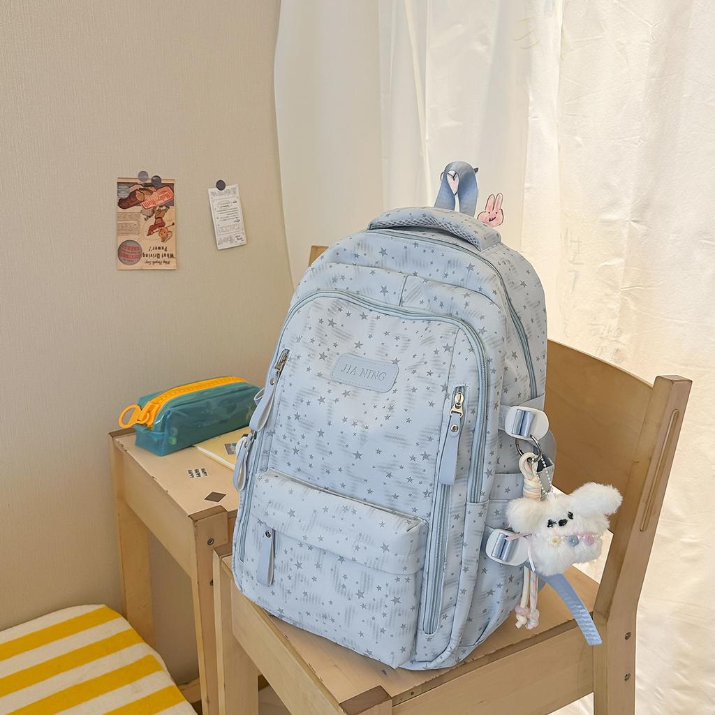 Schoolbag Sea Salt Blue Full of Stars Schoolbag Female Junior High School Backpack Light Leisure Travel College Style Backpack