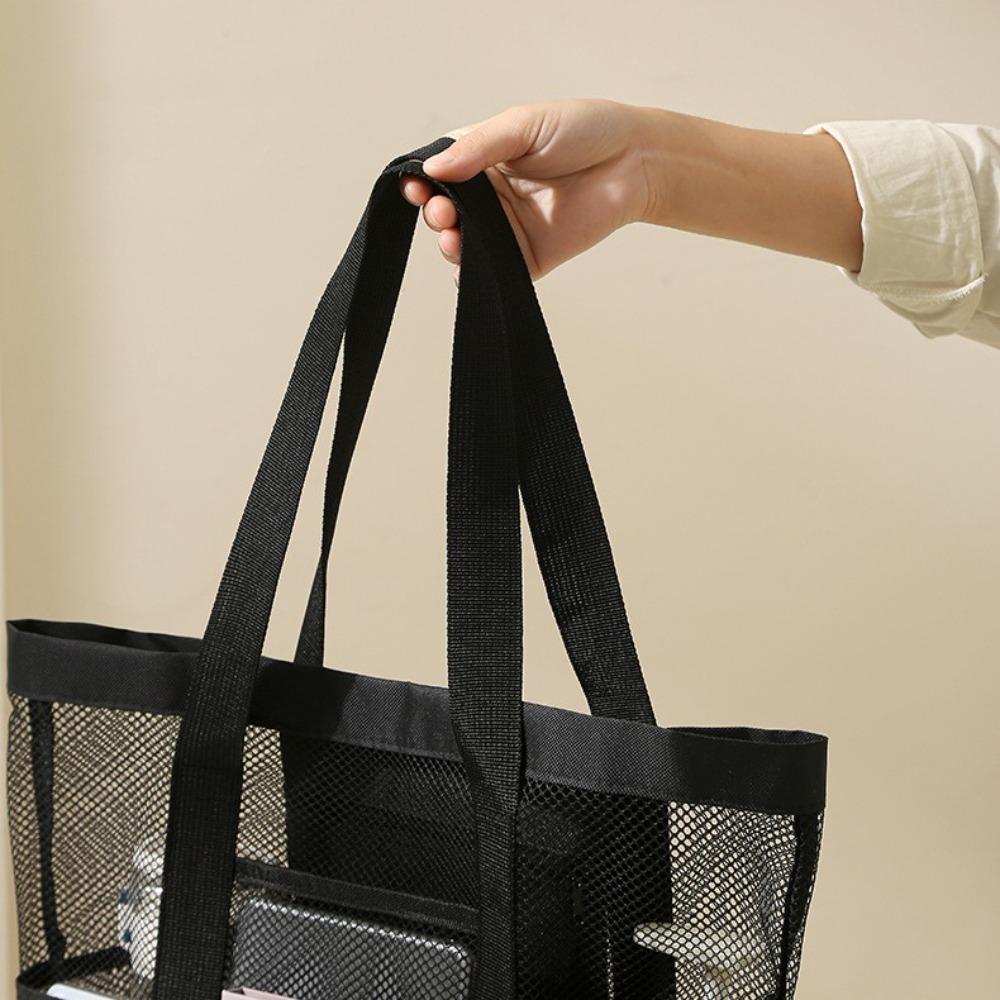 PVC Mesh Beach Bag Zipper Swimming Tote Bag Storage Bag Hollow Out Handbag  School