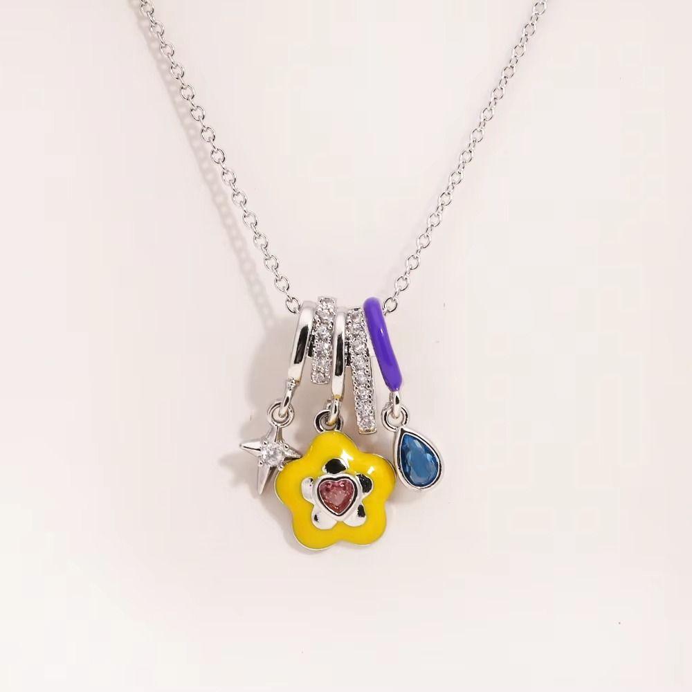 Colorful Ice Cream Necklace Simple Elegant Enamel Pendant Flower Zircon Necklace Valentine's Day