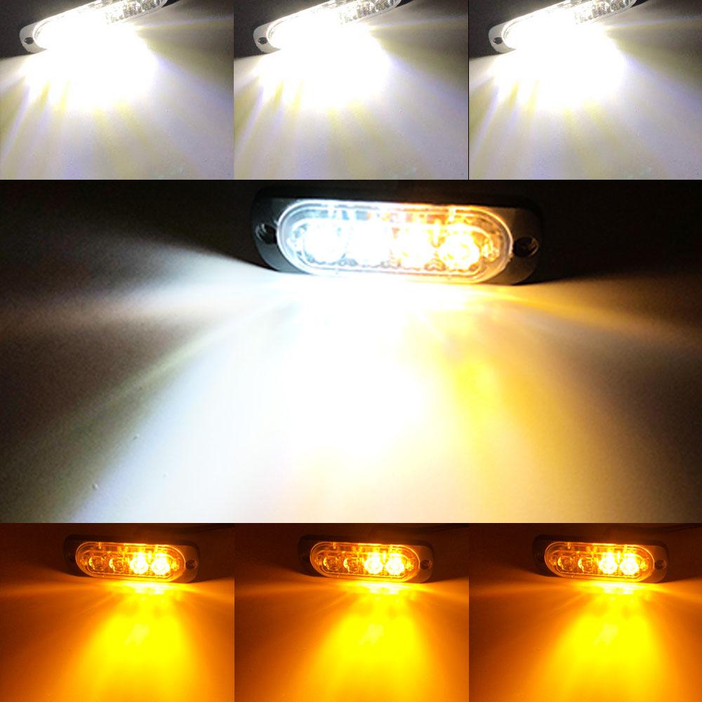 4LED Ultra-thin Strobe Light 12-24V Car Motorcycle Side Light Red Blue White Amber Truck Warning Strobe Police Light