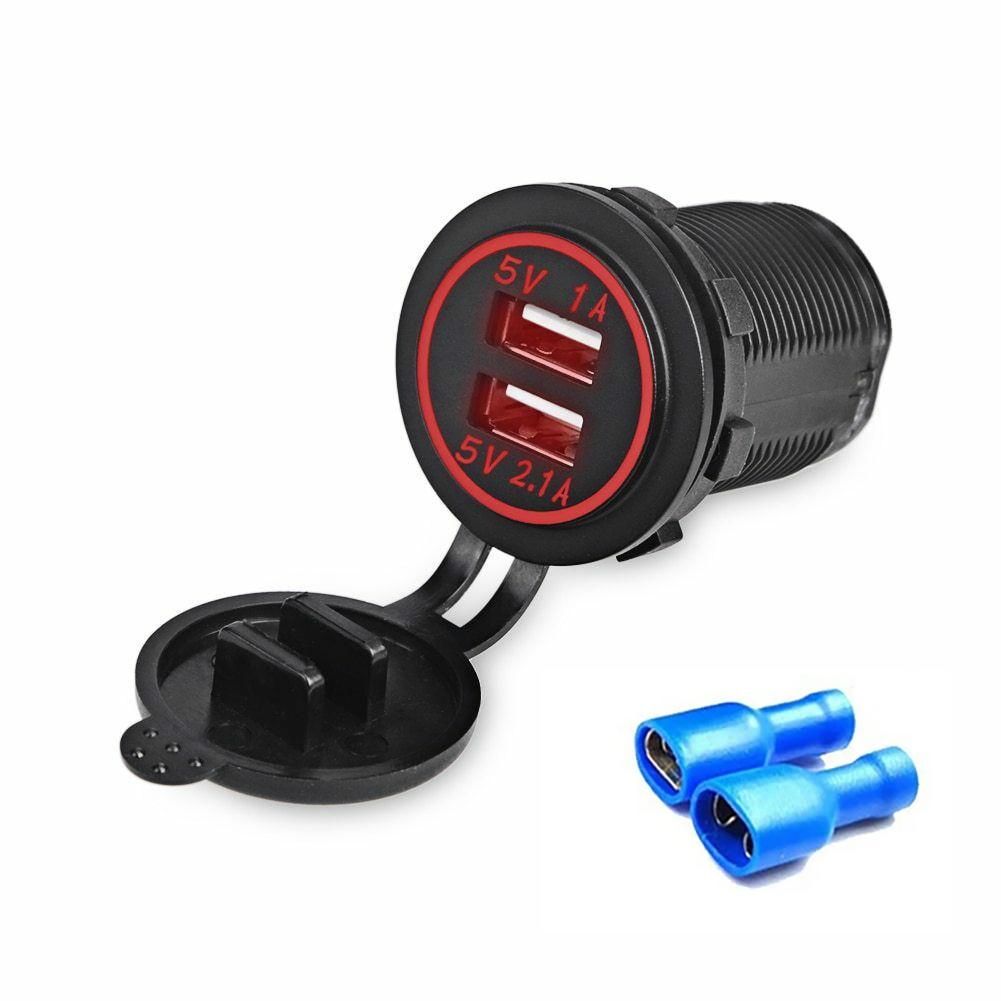 12V-24V Dual USB Charger Socket 5V 3.1A Car Charger with Panel Waterproof Power Adapter Socket Outlet for Car Marine Motorcycle