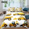 Excavator Duvet Cover Set Microfiber Tractor Truck Comforter Cover Twin Construction Vehicle Cartoon Bedding Set for Boys Teens