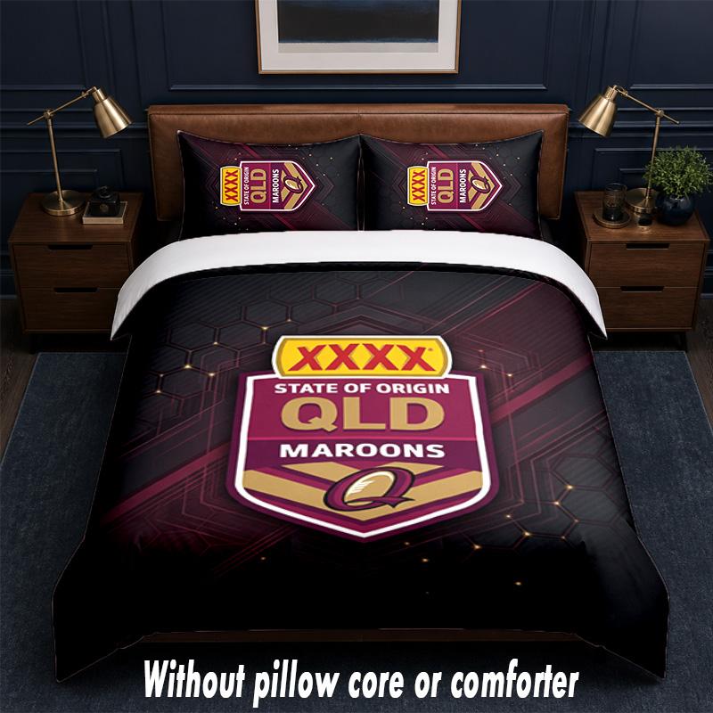 Queensland Maroons Design Bed Bedding Set 1 Duvet Cover + 2 Pillowcases Soft Breathable Household Bed Linens