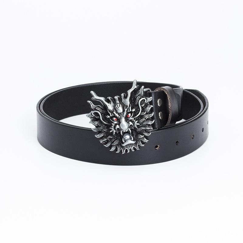 Personalized Men's Cowhide Belt Chinese Dragon Spot Punk Fashion Motorcycle Rider Belt