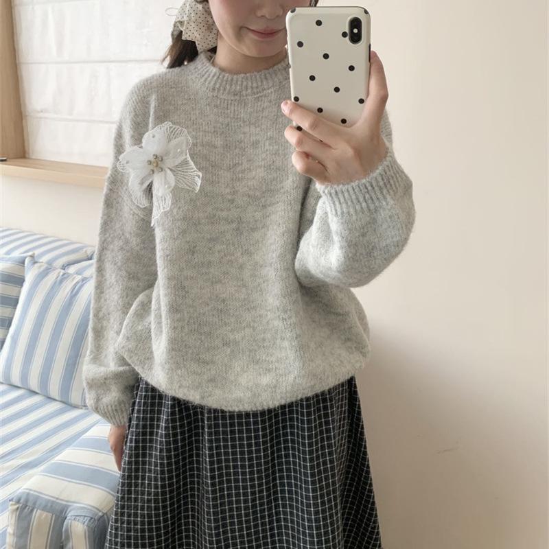 Korean 3D Flower Knit Sweater - 2025 Chic Winter Fashion for Women