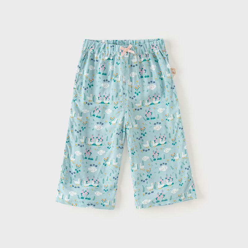 David Bella Children s Wide-Leg Pants 2026 Summer New Style Girls  Antibacterial Anti-Mite Cropped Pants Baby Girls  Anti-Mosquito Pants Green Background Printing [Ready in Stock] 130