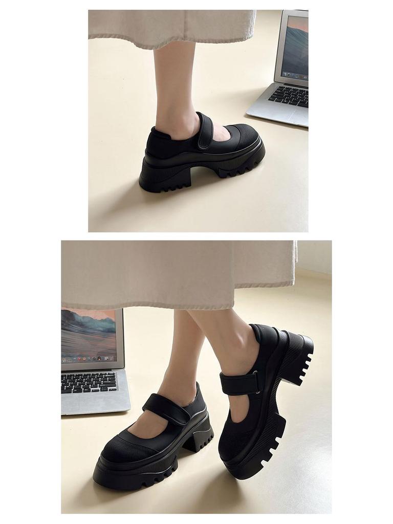 Damskie Czarne Retro Buty Mary Jane na Platformie, Styl Francuski Lato 2024 z Grubymi Obcasami do Spódnic