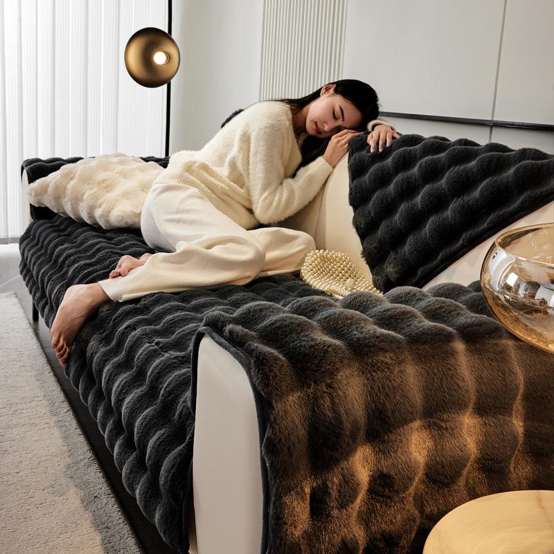 

Роскошная нескользящая подушка для дивана из искусственного кроличьего меха - Уютный зимний плюшевый чехол на сиденье 90x160 cm