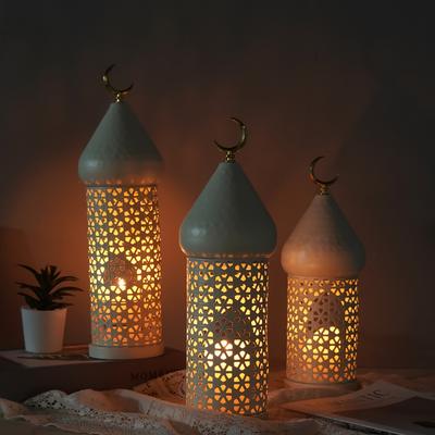 1PC Hollow Craft Candle Holder Ornament, Metal White Candle Holder, Home Dining Table Candle Light Dinner Table Decoration, Moroccan Candle Holder