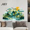 Modern Nature Wall Murals 2Pcs Watercolor Mountain Sticker, Peel And Stick Landscape Decal, PVC Waterproof Scenery Decor Mural, Removable Art