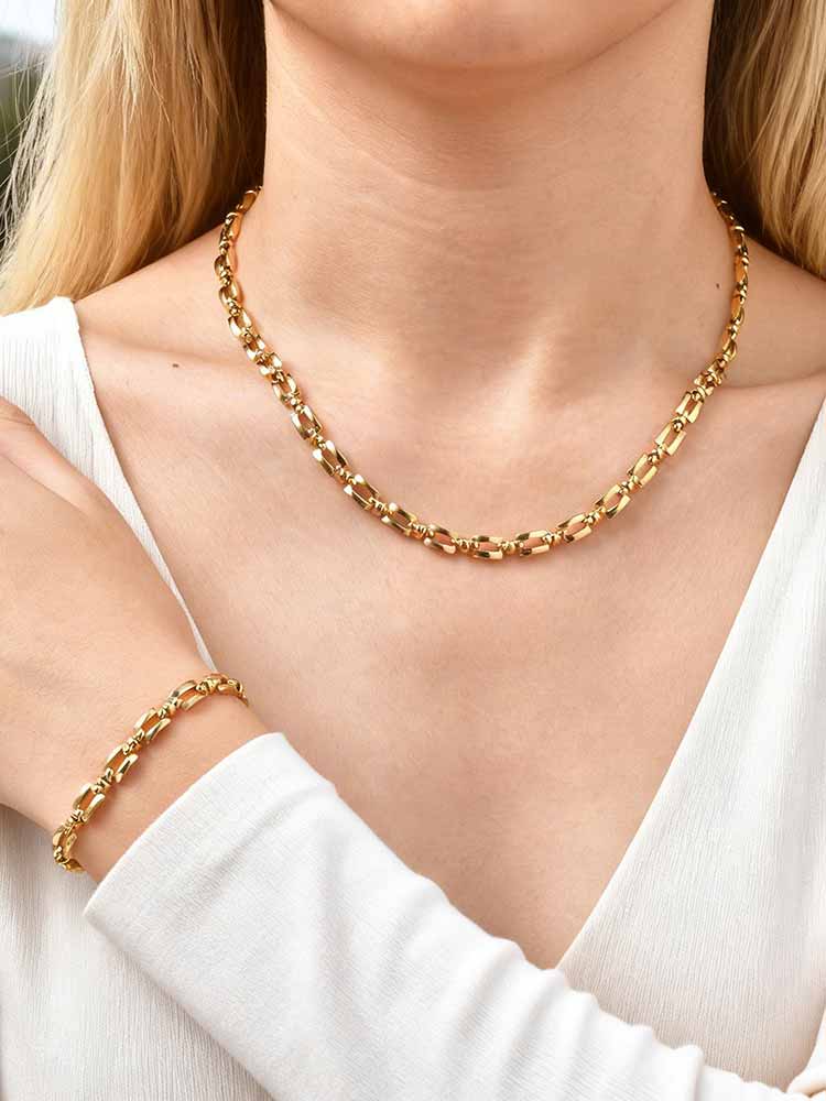 Handmade Strap Chain Necklace Stainless Steel Gold Plated Link Minimalist Tarnish Free Jewelry for Women Bijoux Femme