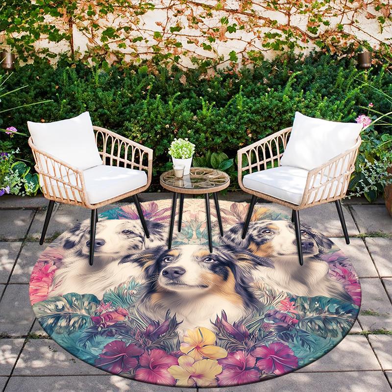 Australian Shepherd pattern round rug,Carpet Rug for Living Room Bedroom Playroom ,Non-slip Floor Mat,Holiday Gifts and Birthday Gifts.