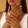 Vintage Gold Color Knuckle Rings Set Geometric Diamond Stackable Rings Charm Adjustable Women's Ring Jewelry Set Wedding Party