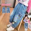 Sanrio Kuromi Fashion Jeans Girl Cute Straight Trousers Loose Comfortable Summer Print Cartoon Children New Thin Long Pants Gift