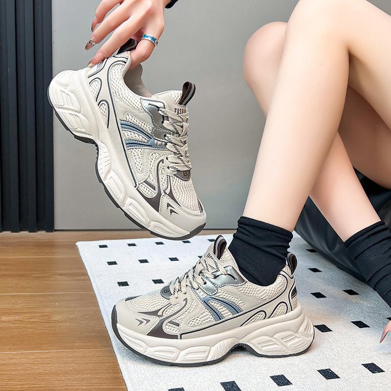 Silver Daddy Shoes Women's 2025 Spring and Summer New Thick-soled Enhanced Mesh Breathable Versatile Lightweight Sports and Leisure Shoes