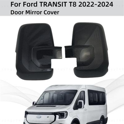 For Ford TRANSIT T8   2024 Gloss Carbon Rearview Car Accessories Plated Side Door Mirror Covers Trim Paste Style