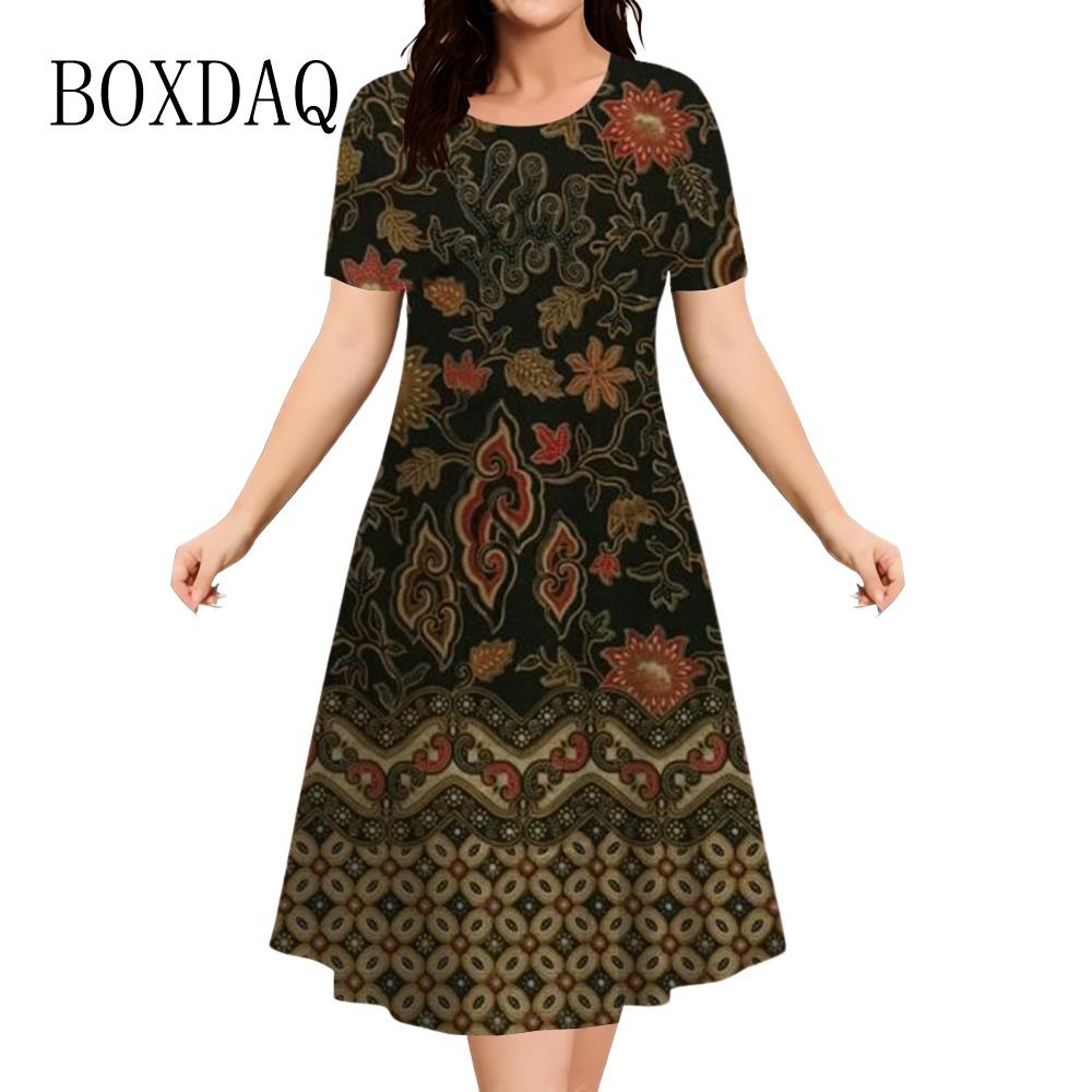 

Vintage Ethnic 3D Print Dresses Summer Women O-Neck Short Sleeve Casual Loose A-Line Dress Fashion Plus Size 6XL Retro Clothes S