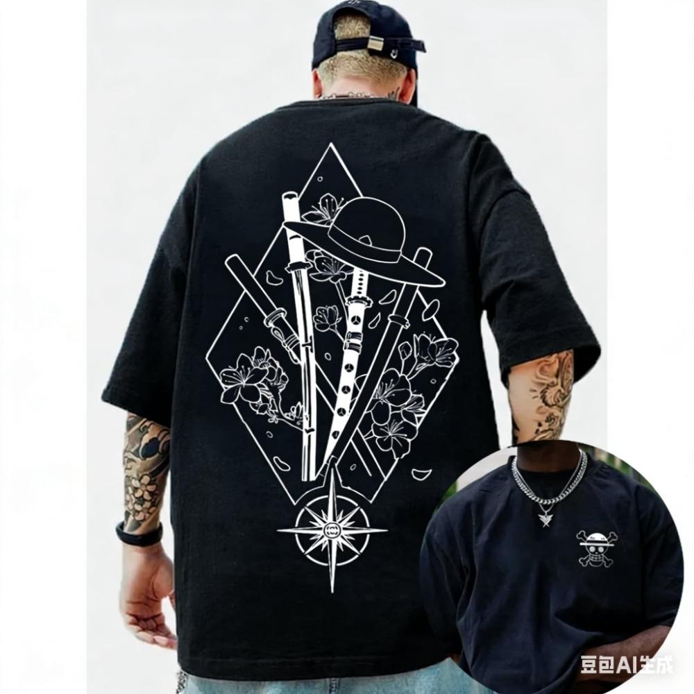 Summer Men s Anime Pattern T-shirt Short Sleeve 2XS