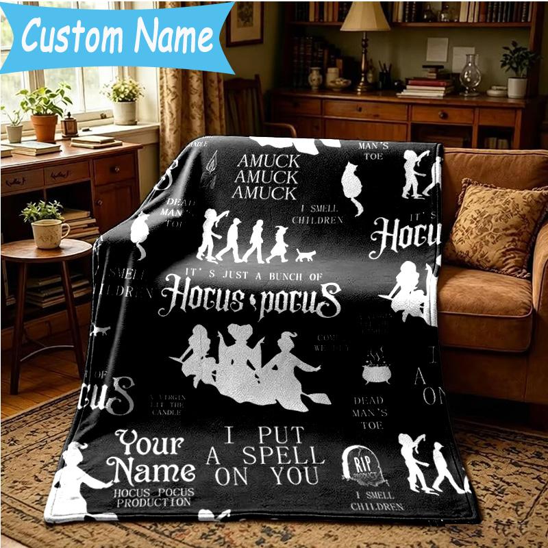 Custom Name Magical Three Witch Blanket Bedding Blanket for Women Men, Soft Throw Blankets for Couch,Bed, Picnic, Christmas Gifts
