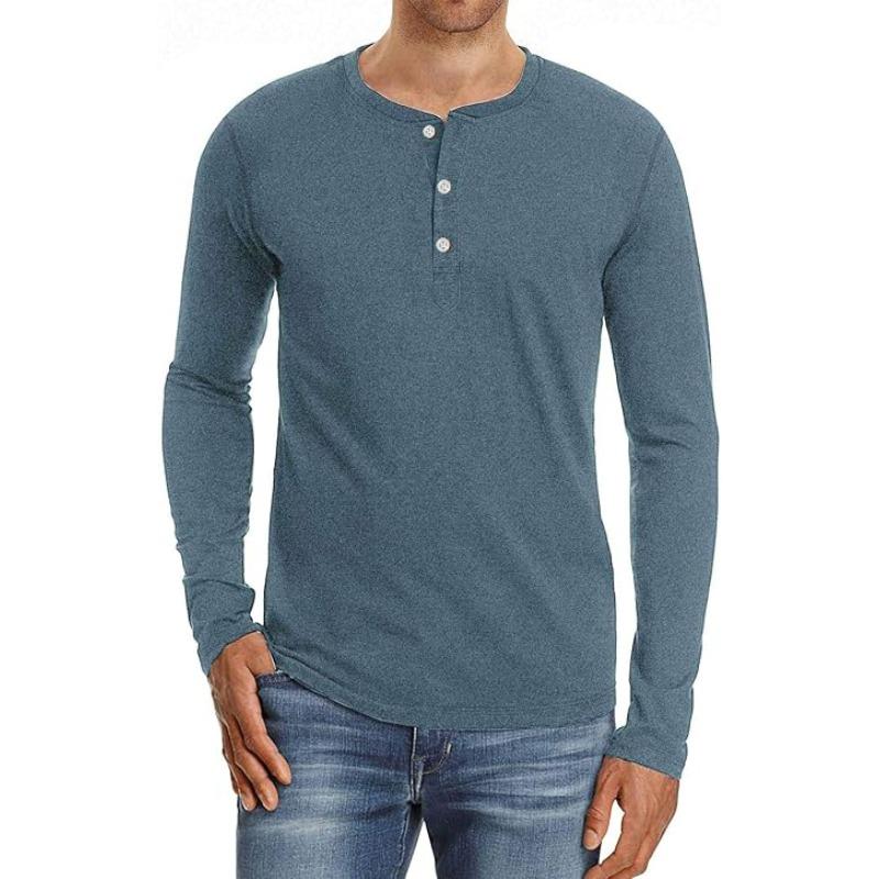 Men's Fashion Casual Front Placket Long Sleeve Henley T-Shirt Polyester Daily Wear Spring and Autumn