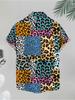 Men's Casual Short - Sleeve Shirt, Rainbow Leopard Print, Polyester Material, Mixed Color, Multiple Specifications Available, Fashionable Top for