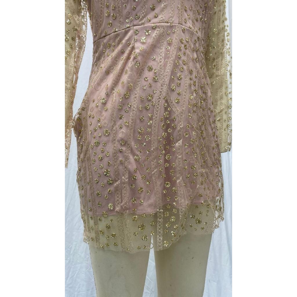 Women's Deep V-Neck Long Sleeve Sequin Dress - Elegant Sparkly Mini Cocktail Party Dress