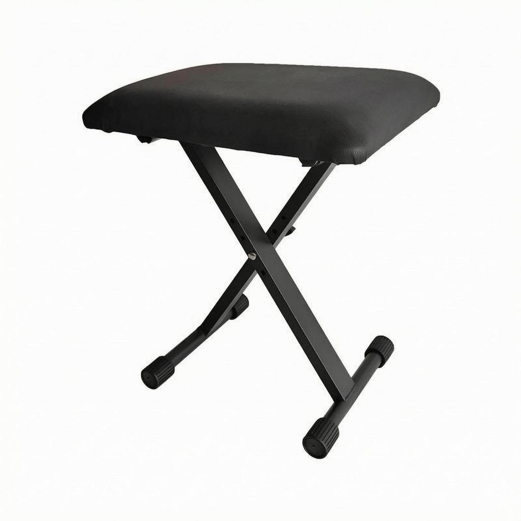 Folding Piano Stool Black X-Shaped Frame Upholstered