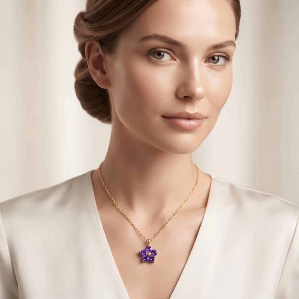 18K Gold Plated Flower Pendant Necklace Hypoallergenic Gold Plated Necklace Office Wear