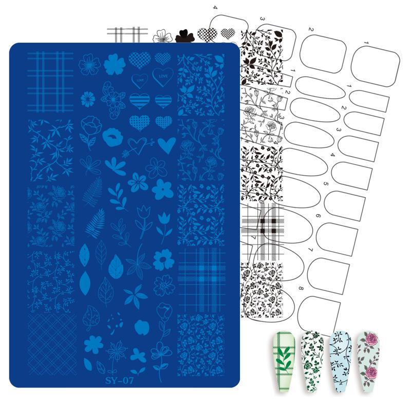 1 Sheet Etched Nail Art Stencil High-Precision Bow Flower Lace Checkered Nail Decal Sheets For Reusable Manicure Transfer Tool