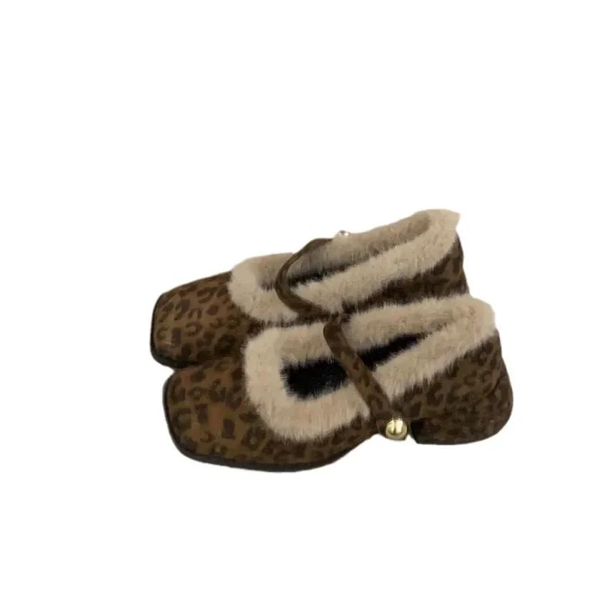 Fashion Coarse Heel Bag Head Mary Jane Shoes 2025 New French Temperament Elegant Suede Word Plush Lazy Fluffy Shoes