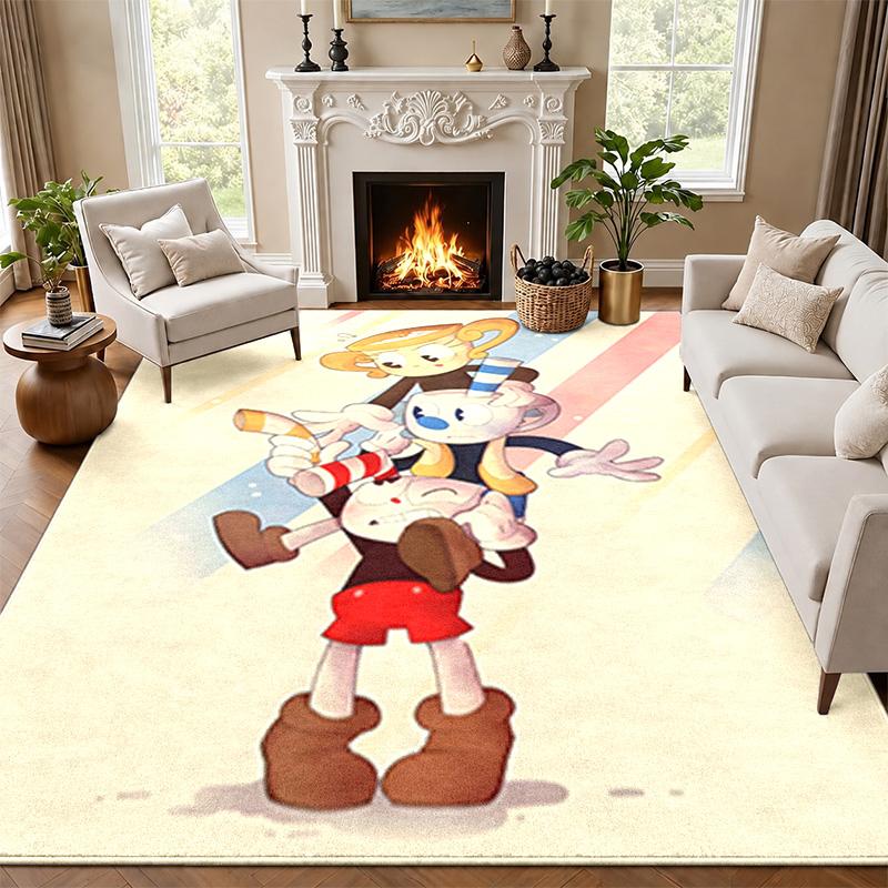 Cuphead Teppich Fußmatte für Wohnzimmer oder Schlafzimmer Schutzmatte unter dem Stuhl Bürodeko Weihnachtsgeschenk Geburtstagsgeschenk
