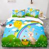 Rabbit Rainbow King Queen Duvet Cover Cartoon Animals For Children Boys Girls Easter Green Polyester Quilt Cover Bedroom Decor