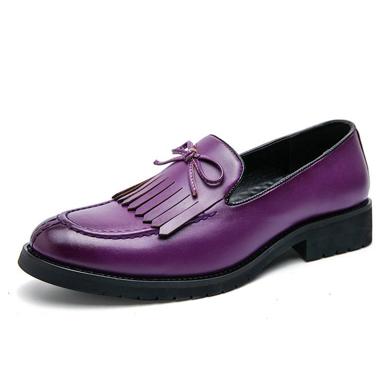 

New Fashion Purple Formal Dress Shoes Men Luxury Leather Brogue Shoes Men Designer Tassel Loafers Men Party Wedding Shoes 47 фіолетовий