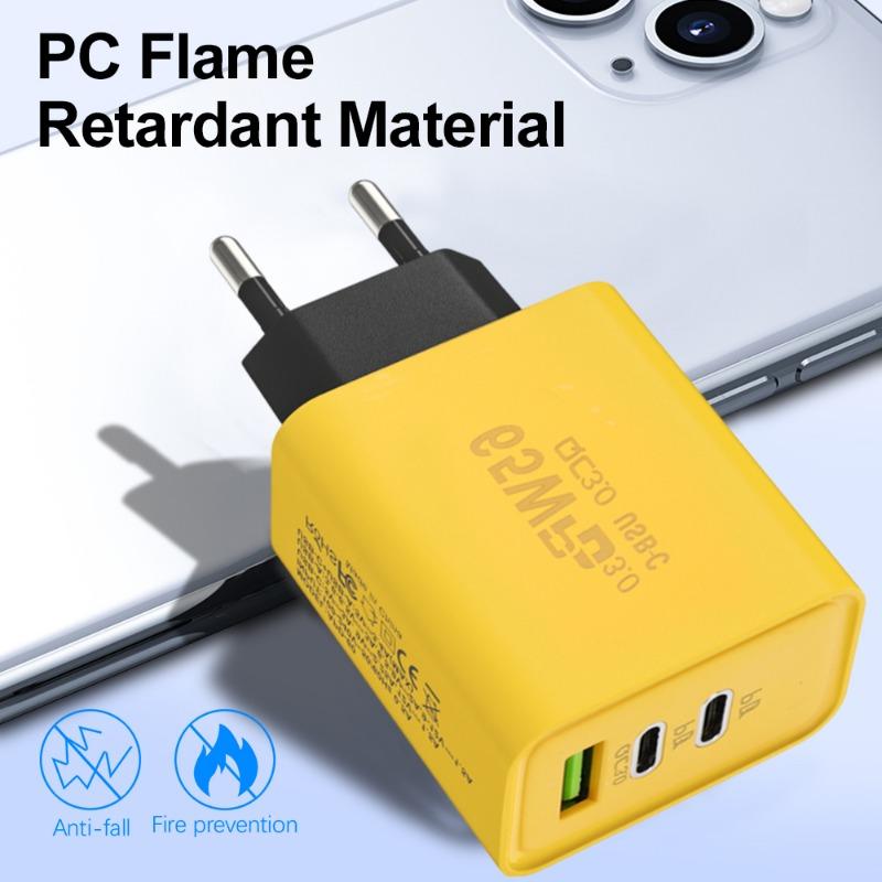 65W USB C Charger GaN Fast Charging Charger PD Quick Charge 3.0 Type C EU UK Plug Adapter for Samsung IPhone  Xiaomi Oppo