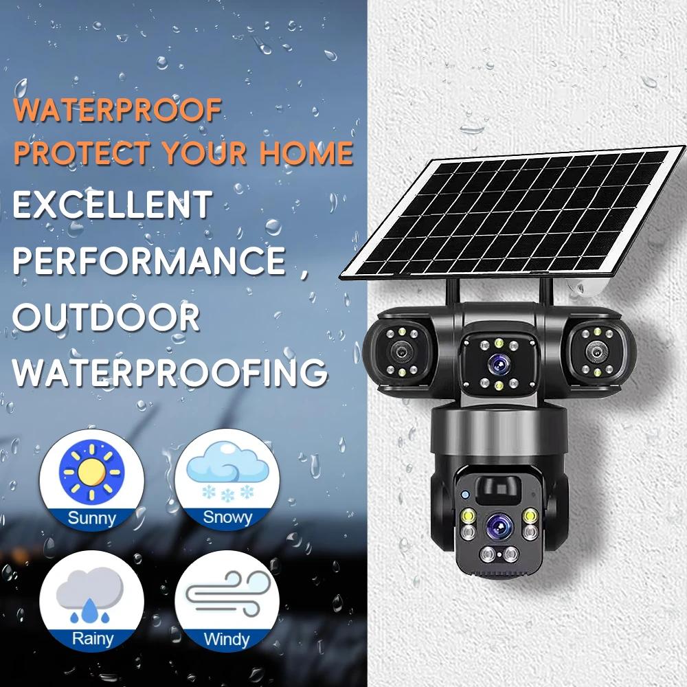 V380 PRO HD 15MP Outdoor Solar Camera Three Lens 4G SIM Camera Waterproof Two-way Intercom Mobile Tracking PIR Security Camera
