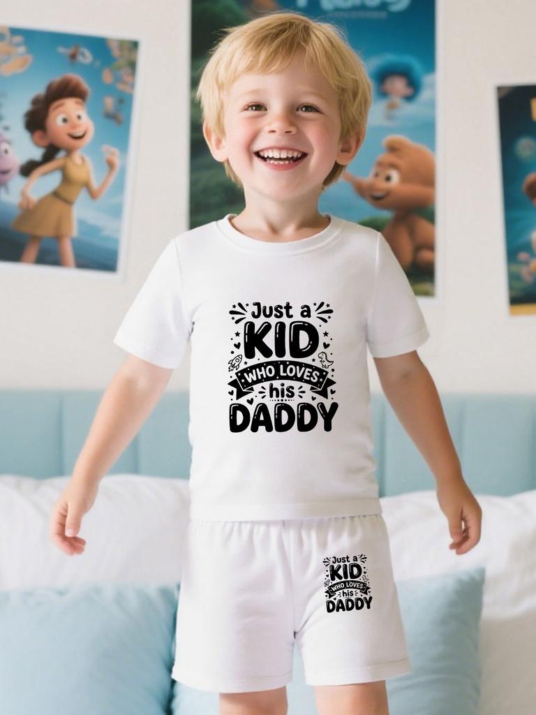 Boys' Summer Thin Two-piece Set with Printed Short Sleeve Top and Shorts, Cute Cartoon & Letter Print, Casual Outfit for Kids
