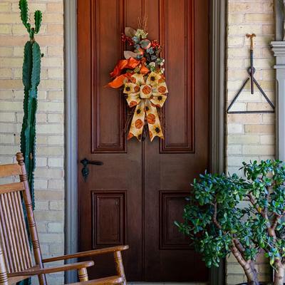 2PCS Fall Bows for Wreath Thanksgiving Harvest Orange Rustic Farmhouse Ornaments Pumpkin Sunflower Decor Bows for Thanksgiving