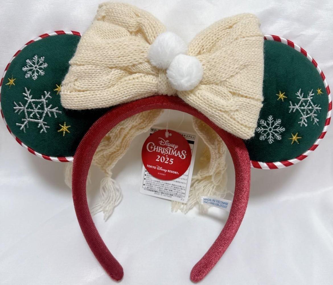 

Токийский Дисней Резорт Рождество 2025 Повязка на голову с ушками Минни Вязаная лента NWT