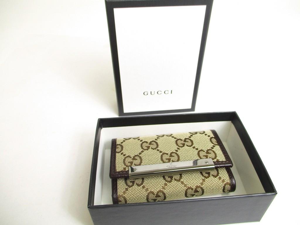 Authentic GUCCI GG Beige Canvas Brown Leather 6 Pics Key Chain #a511  Refurbished