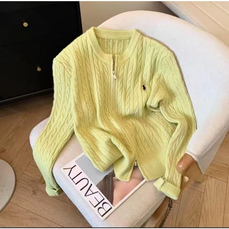 Autumn and winter new double zipper twist embroidered knitted cardigan women's round neck long sleeve age-reducing sweater jacket versatile top
