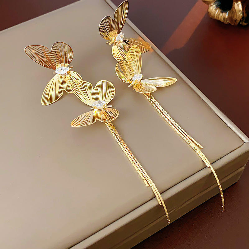 

Серьги-кисточки с бабочками для женщин, винтажные металлические серьги-капли золотого цвета, женские ювелирные изделия, подарки