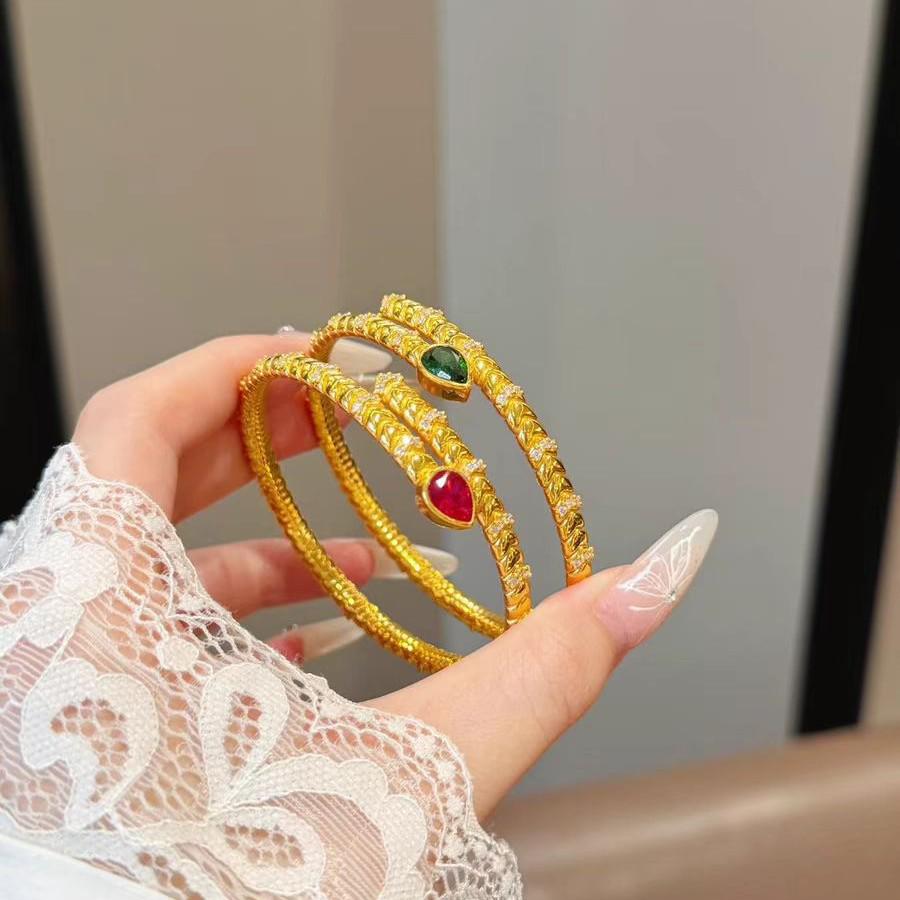 Kadınlar İçin Lüks Pırlanta Taşlı Yılan Bilezik Yüzük Seti, Zarif Yılan Yılı Açık Bilezik